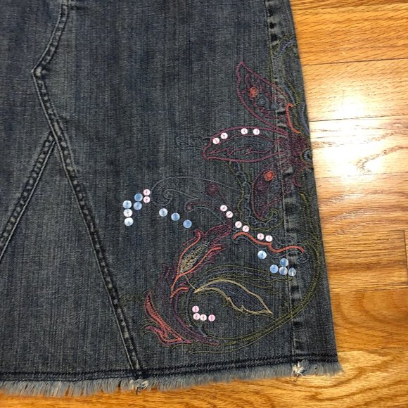 WOMENS KATE HILL BLUE SEQUINED RAW EDGE A-LINE DENIM SKIRTS 4P - Picture 3 of 7